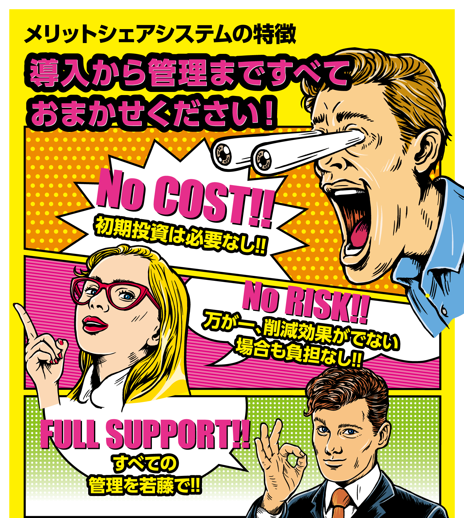 メリットシェアシステムの特徴
導入から管理まですべて
おまかせください！